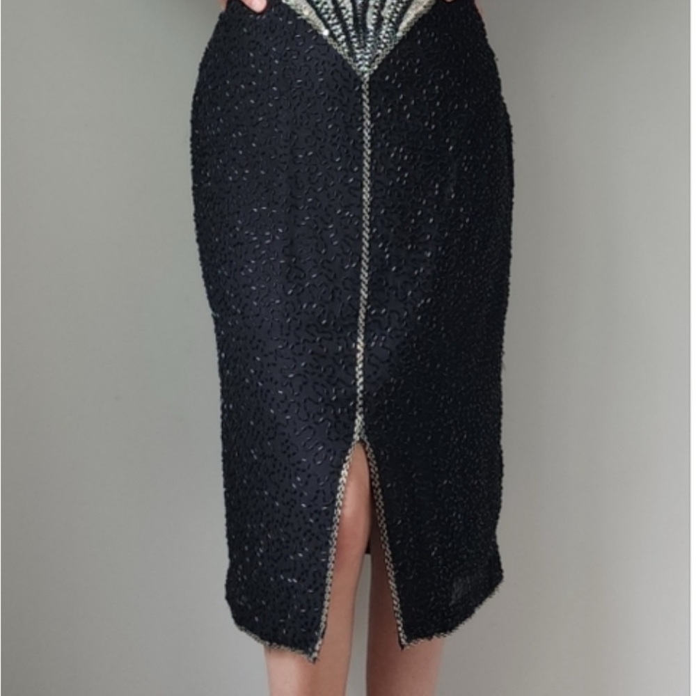 Landau Elegant Black Pencil Skirt with Bead Accents